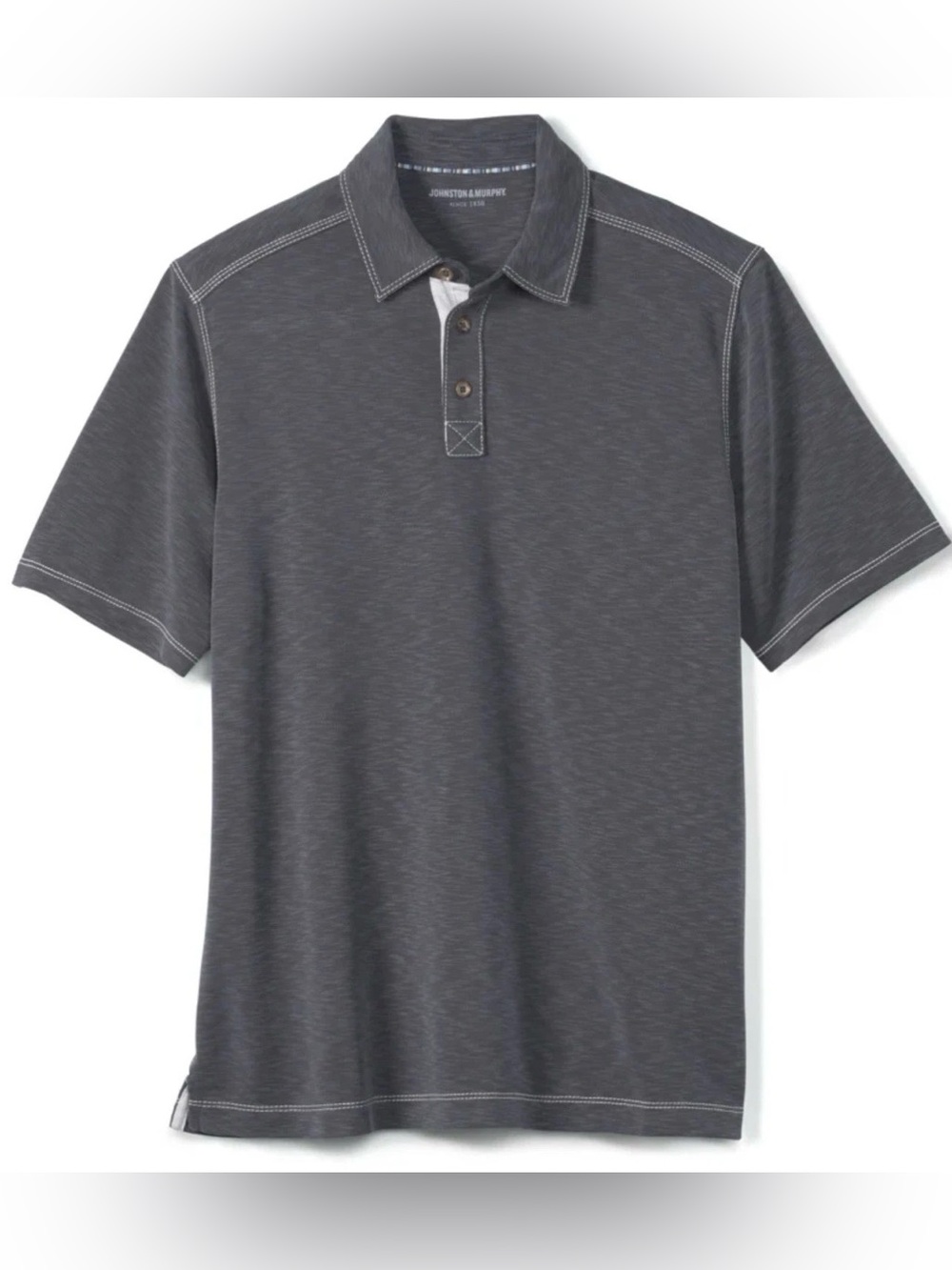 Johnston & Murphy Gray Knit Grunge Preppy Short Sleeve Slub Polo Business Casual